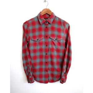 FILSON SEATTLE Scout Cotton Flannel Red Turquoise Plaid Button Shirt XS $115